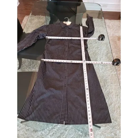 A New Day Dress Women L Black White Striped Shirt Long Sleeve Cotton Midi - Picture 14 of 15